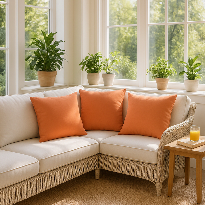 Vibrant Orange Handmade Indoor Outdoor Throw Pillow Cover - Premium 18" Cotton Accent