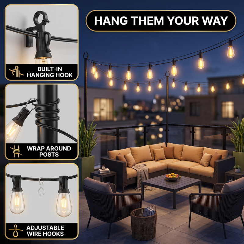 Outdoor Solar String Lights with Remote — Black, 37–108 ft - 2