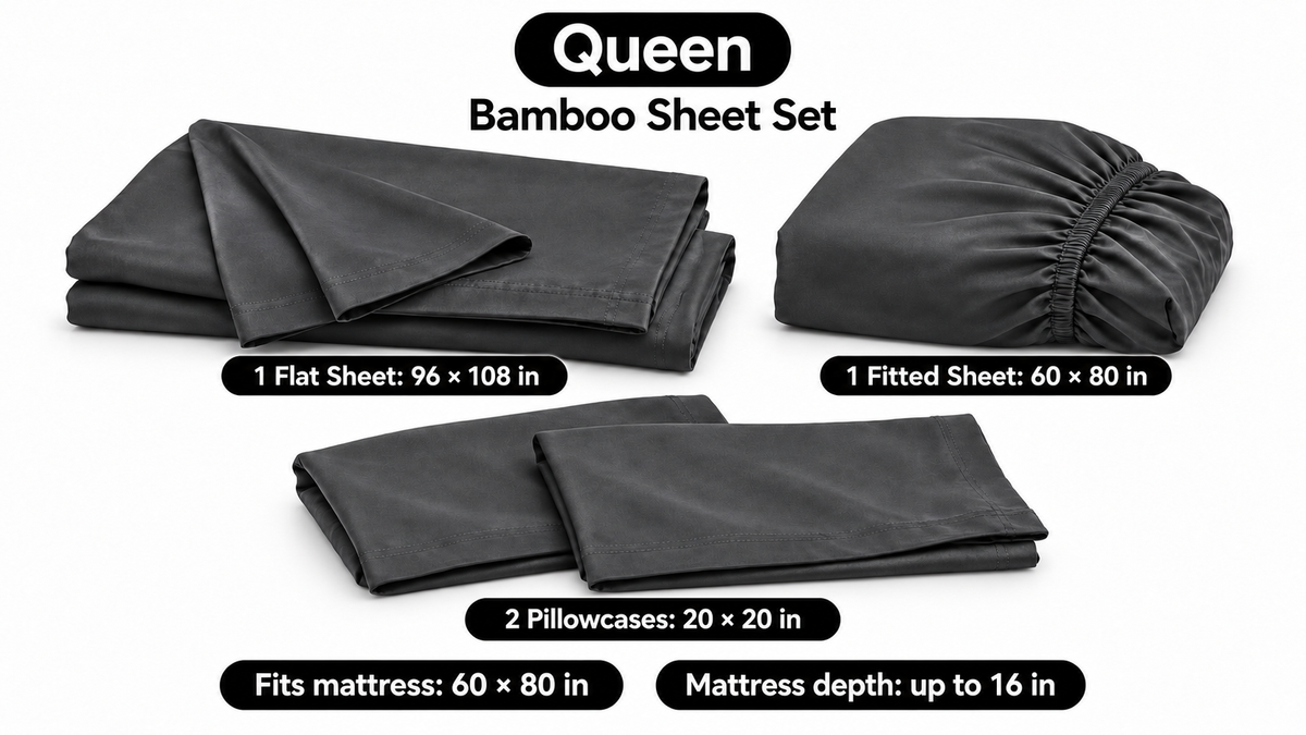 100% Viscose from Bamboo Sheet Set – 300 TC Sateen, Deep Pocket - fit and scale image 2