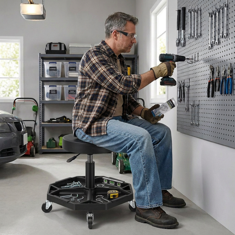 360° Swivel Pneumatic Mechanic Stool — 300–330 lbs Capacity, Padded Seat | Trufairs - 2