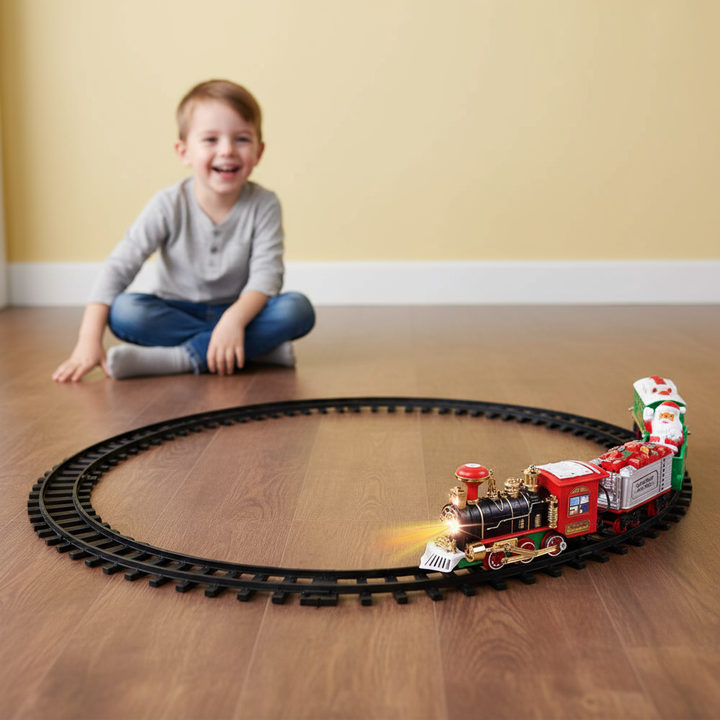Electric Train Set Kid Toy Xmas Steam Train Kit Tree Surround Track Battery Operated