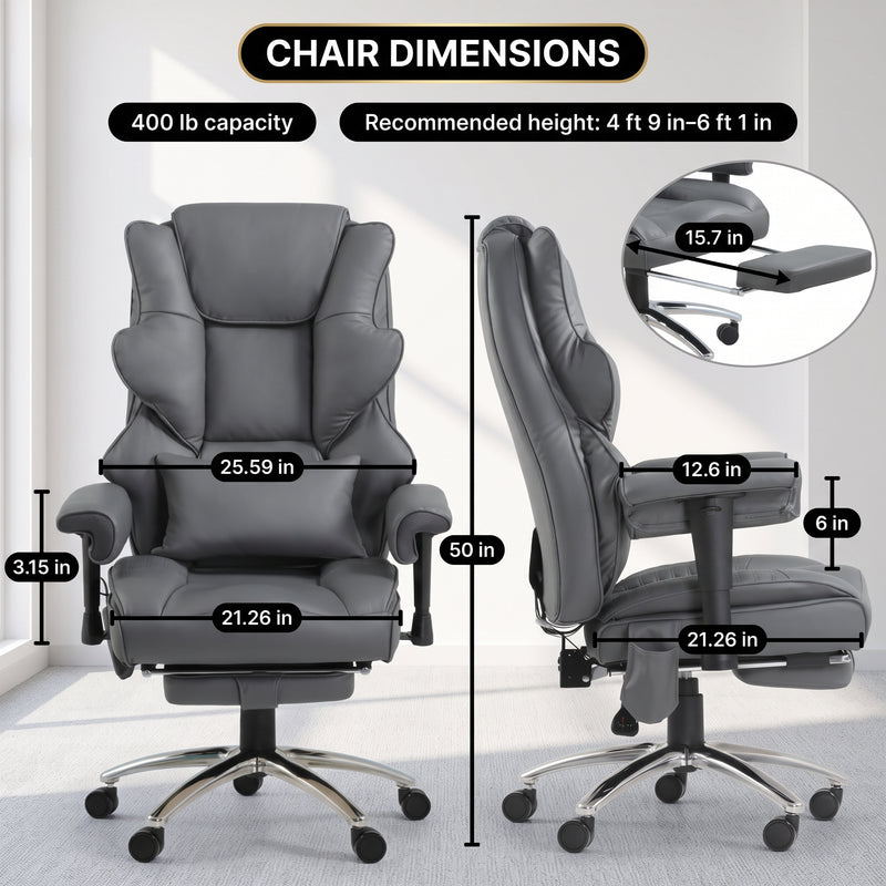 Executive Office Chair with Heat and Massage – High Back Reclining PU Leather Desk Chair with Footrest - 2