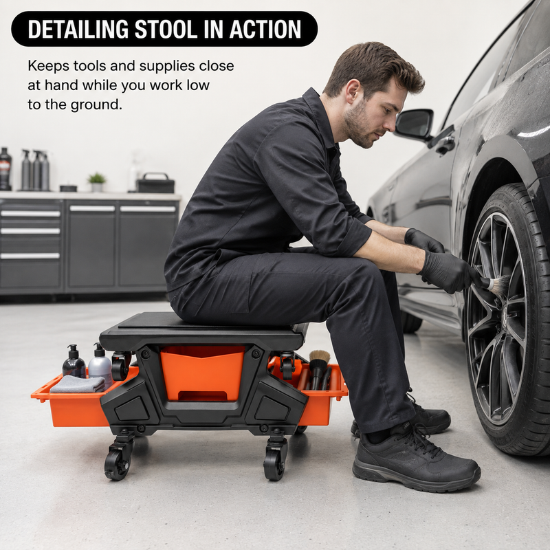Mobile Mechanic Toolbox Seat with Drawers - Rolling Mechanic Stool with Sliding Tool Tray, Shop Stool with Wheels for Garage & Workshop, Auto Repair - 2