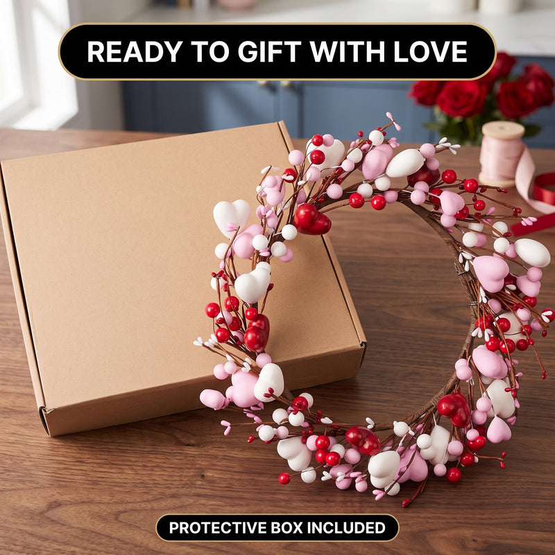 VALENTINE WREATHS FOR FRONT DOOR – HEART & BERRY FLORAL WREATH FOR VALENTINE’S DAY DÉCOR - 2