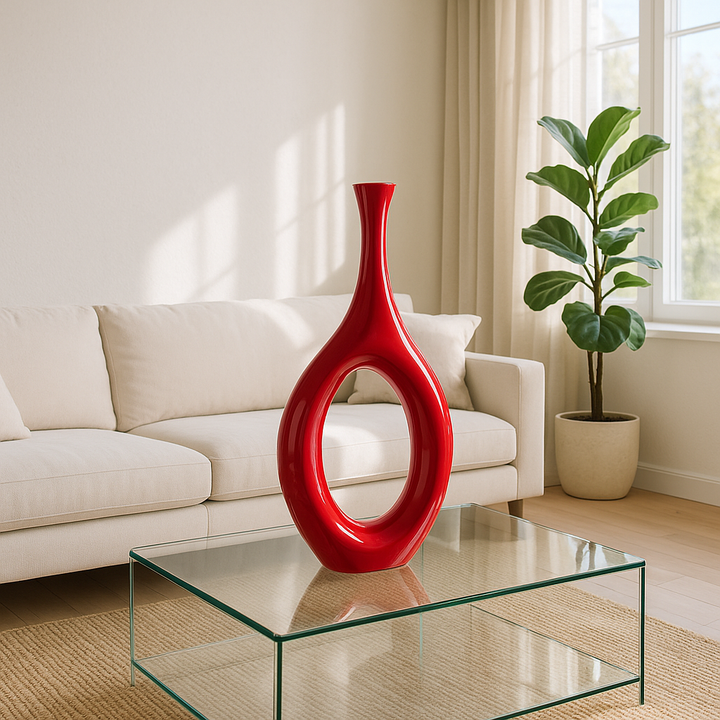 Premium Trombone Vase Large in Red - Contemporary Resin Floor Sculpture with Glossy Finish