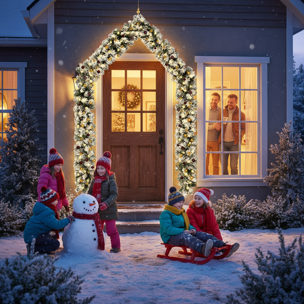 Christmas Garland with LEDs&Ball Set Green 65.6' PVC