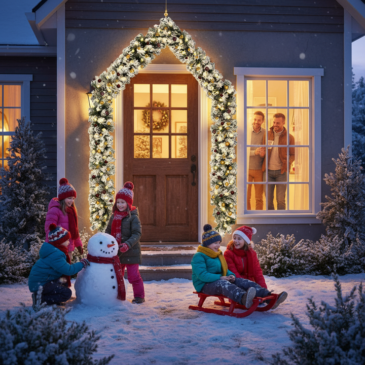 Christmas Garland with LEDs&Ball Set Green 65.6' PVC
