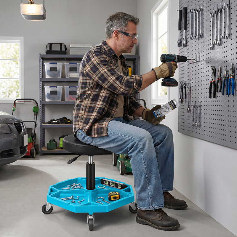 360° Swivel Pneumatic Mechanic Stool — 300–330 lbs Capacity, Padded Seat | Trufairs - 2