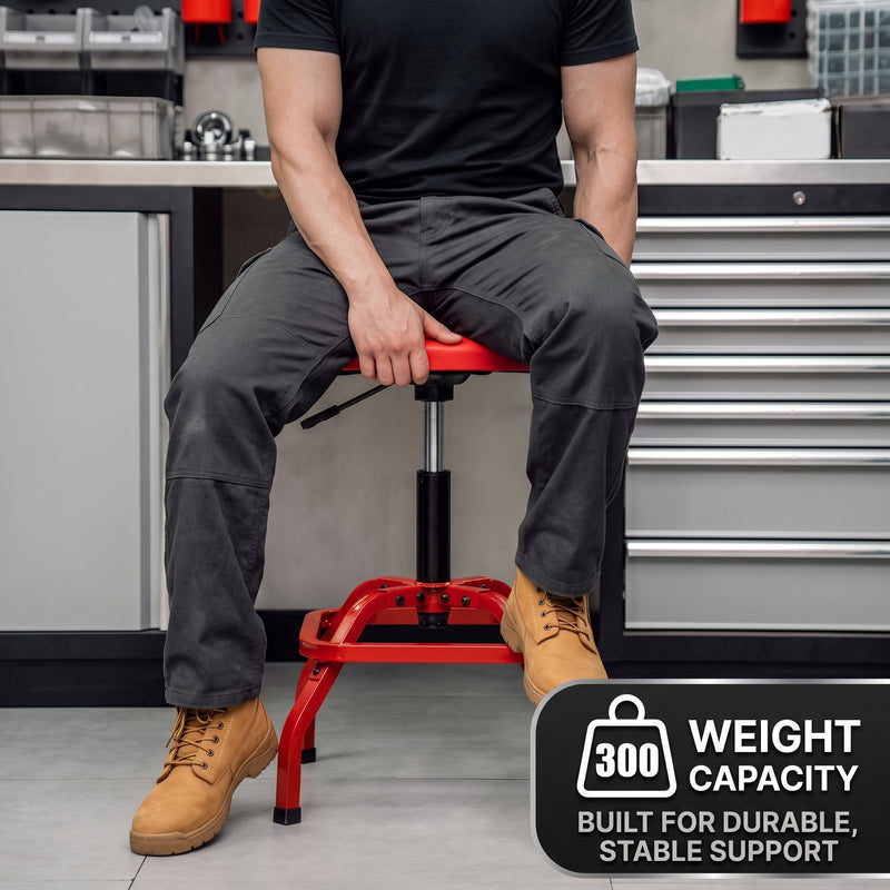 Adjustable Shop Stool with Backrest - Workbench Stool for Garage & Workshop, Swivel Bar Stool with Back Support, Padded Mechanic Stool - 2