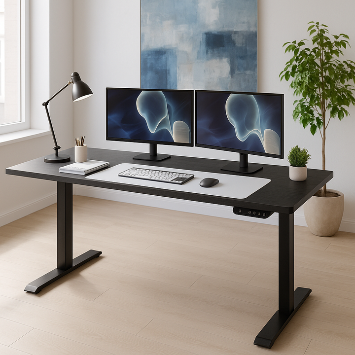 Black on Black 52" Bamboo Dual Motor Electric Office Adjustable Computer Desk