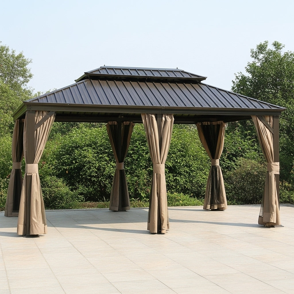 Exclusive 12' x 18' Hardtop Gazebo - Premium Outdoor Aluminum Frame Pavilion with Galvanized Steel Double Roof