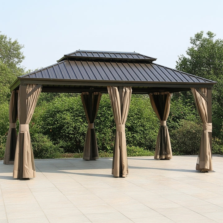 Exclusive 12' x 18' Hardtop Gazebo - Premium Outdoor Aluminum Frame Pavilion with Galvanized Steel Double Roof