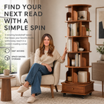 Rotating Bookshelf Tower – 360° Spinning Bookcase | 5 & 6-Tier, Solid Wood & MDF - 2