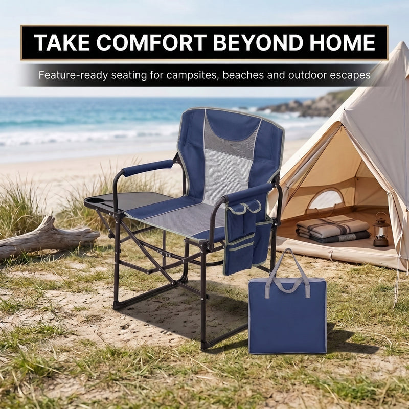 Camping Directors Chair, Heavy Duty,Oversized Portable Folding Chair with Side Table, Pocket for Beach, Fishing,Trip,Picnic,Lawn Blue - 2