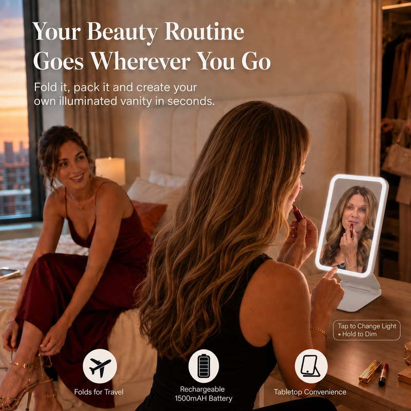 Portable LED Makeup Mirror – Rechargeable, Adjustable Brightness, Compact & Travel-Friendly - 2