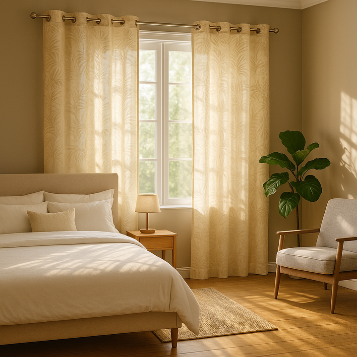 Madison Park Leilani Palm Leaf Burnout Window Sheer - 50" Wide Natural Beige Tropical Curtain Panel with Antique Silver Grommets (Single Panel)