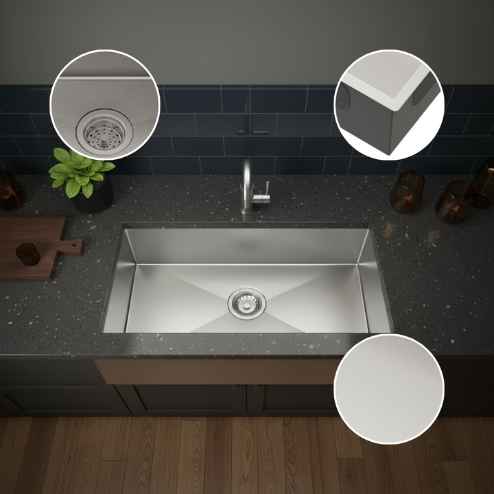32-Inch Undermount Kitchen Sink 16 Gauge Stainless Steel Single Bowl - 32 x 19 x 10 Inch Deep Basin