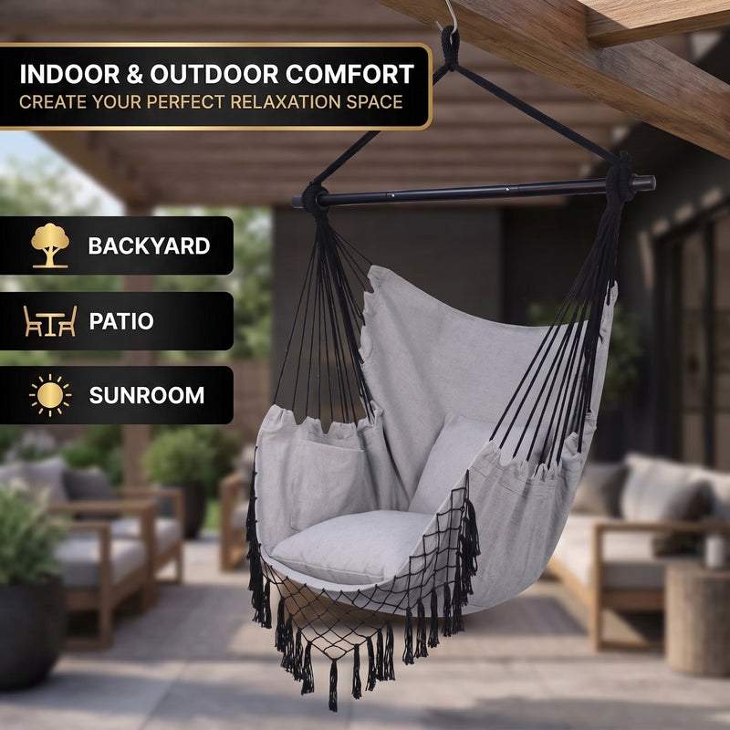 Boho Macramé Fringe Double Hammock Swing – Ultimate Comfort & Style - 2
