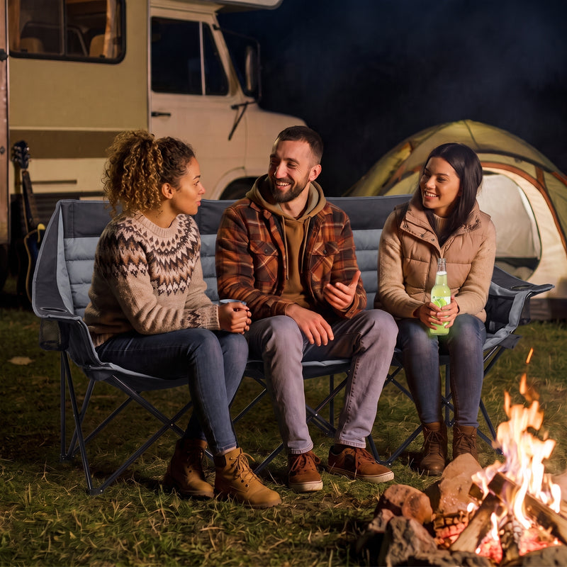 Oversized Padded 3-Person Folding Camping Loveseat Chair – Heavy Duty Outdoor Seating - 2