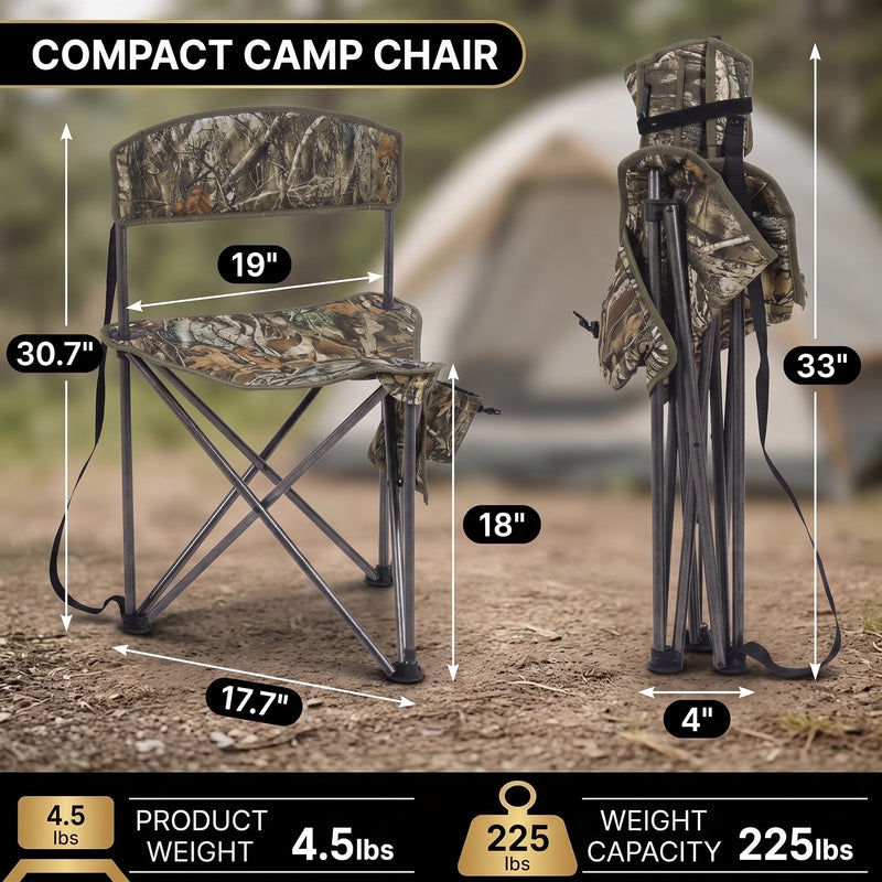 Tri-Lite Stool w/Back, Lightweight Portable Fishing Chair w/Cupholder and Carry Strap, Supports 225-Lb, Portable Outdoor Chair for the Hunting Blind, Camping, Travel, Hiking - 2