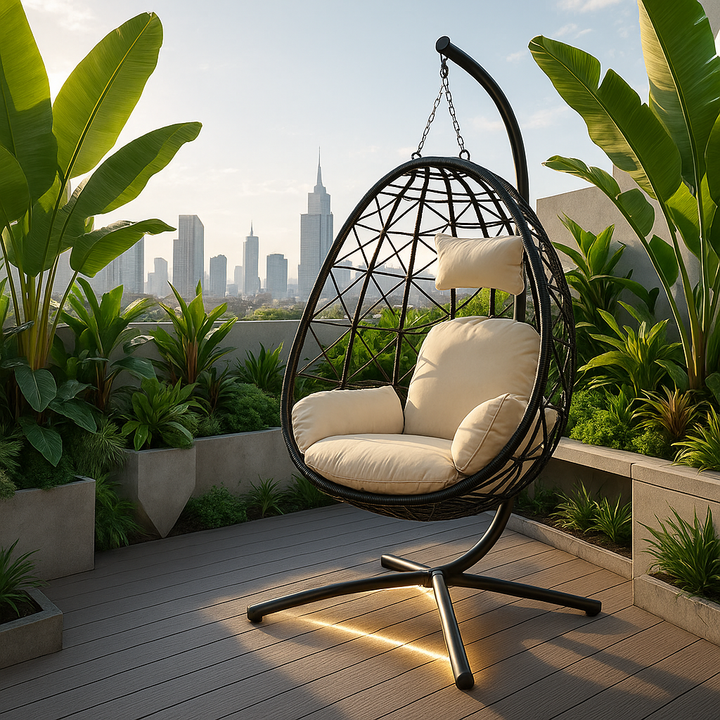 Premium Egg Chair with Stand - Indoor Outdoor Wicker Swing Chair, Hanging Basket Hammock Chair for Bedroom, Living Room, Balcony & Patio