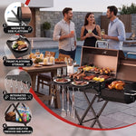 Portable Charcoal Grill with Smoking Function, Foldable Suitcase Design with Wheels, Multi-Tier Storage Rack & Waterproof Cover for Outdoor BBQ Parties - 2