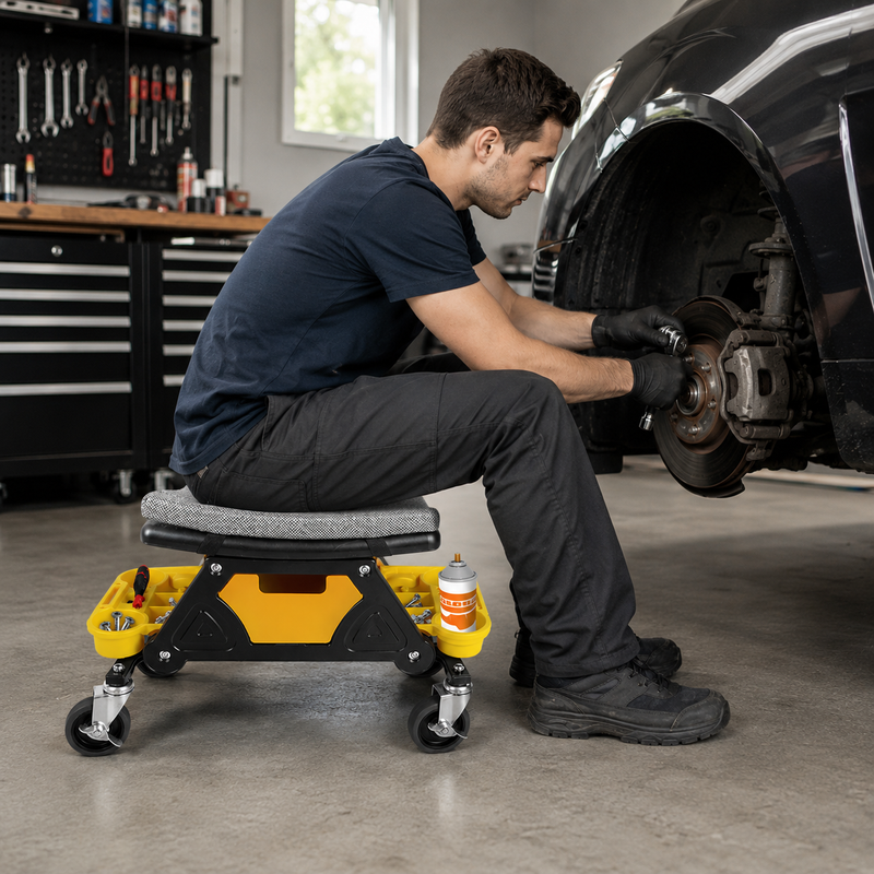 Mobile Mechanic Toolbox Seat with Drawers - Rolling Mechanic Stool with Sliding Tool Tray, Shop Stool with Wheels for Garage & Workshop, Auto Repair - 2