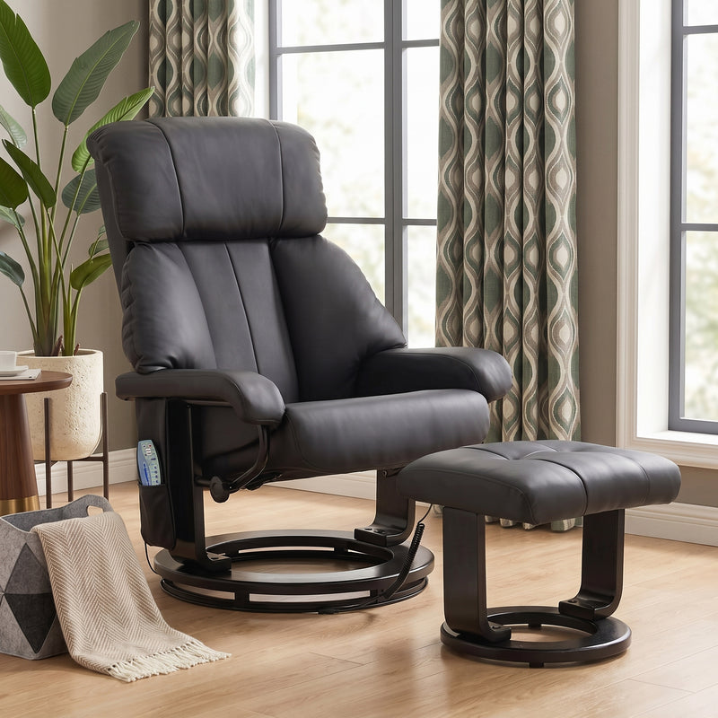 Manual Swivel Recliner with Ottoman, Massage & Heat - 2