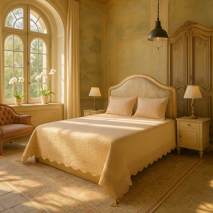 Royal European Lace Bedding Ensemble - Premium 5-Piece Bamboo Fiber Set with Elegant Tassel Pendants (King)