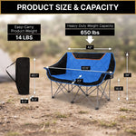 Oversized Padded 2-Person Folding Camping Loveseat Chair – Heavy Duty Outdoor Seating - 2