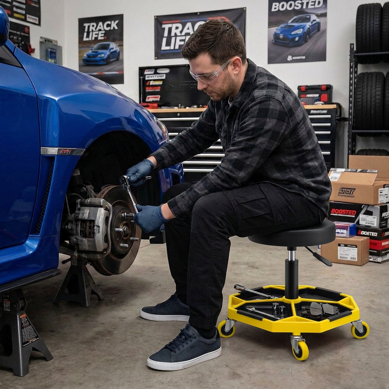 360° Swivel Pneumatic Mechanic Stool — 300–330 lbs Capacity, Padded Seat | Trufairs - 2