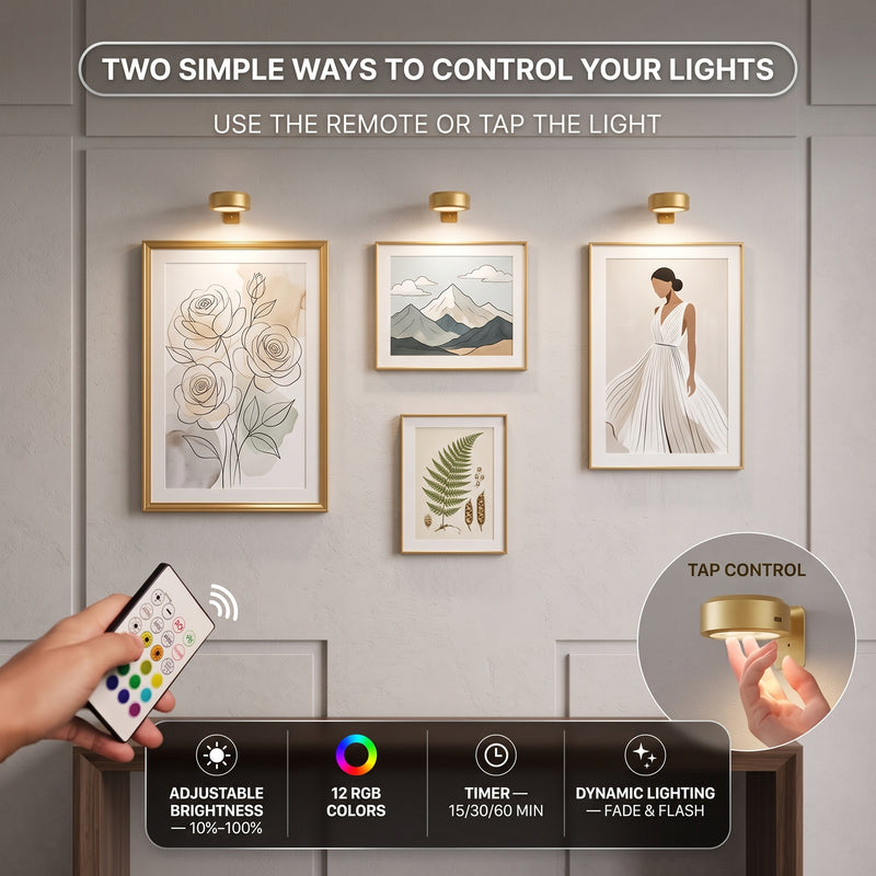 Picture Lights for Wall, Rechargeable Battery Operated LED Gallery Light Bar with Remote & Timer, Dimmable Wireless Wall Sconce for Paintings & Frames - 2
