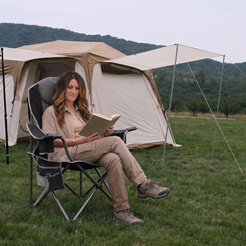 Oversized Portable Camping Chair with Lumbar Support & Cooler Bag - 2