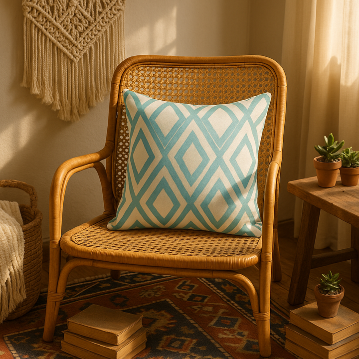 Modern  20" Aqua and White Geometric Indoor Outdoor Throw Pillow