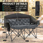 Oversized Padded 2-Person Folding Camping Loveseat Chair – Heavy Duty Outdoor Seating - 2