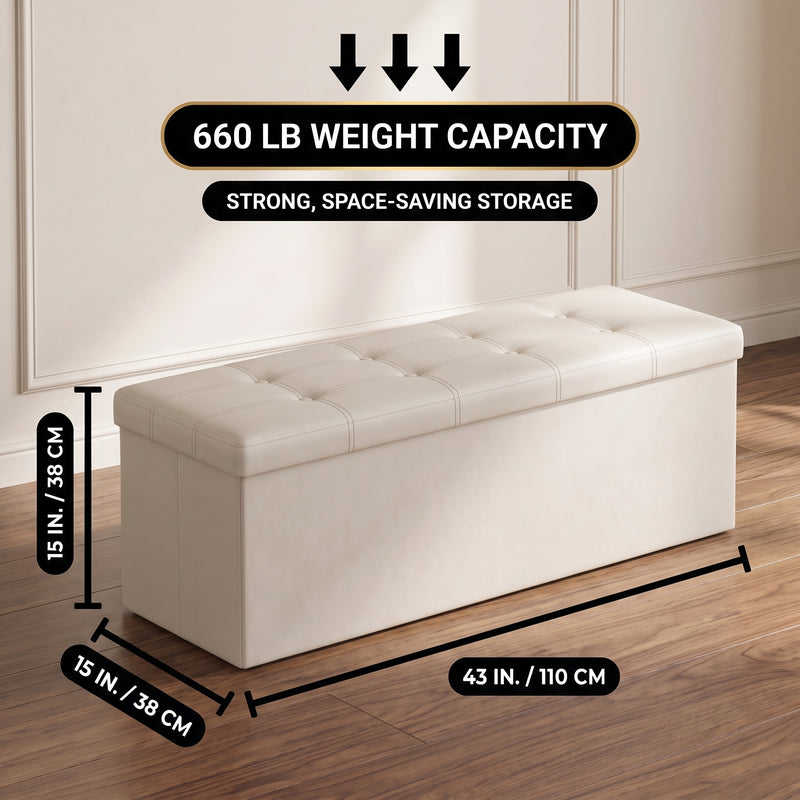 BENCH WITH STORAGE – FOLDING OTTOMAN WITH PADDED SEAT - 2