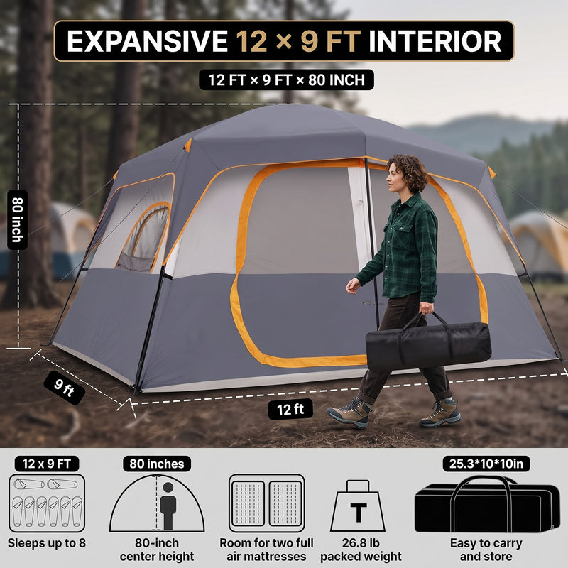 5–8 PERSON FAMILY DOME CAMPING TENT – WATERPROOF OUTDOOR TENT WITH RAINFLY & CARRY BAG - 2