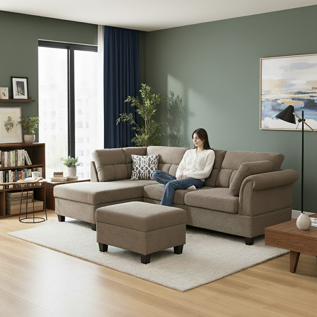 Diego 103.5″ Brown Fabric Sectional Sofa with Right-Facing Chaise | Trufairs