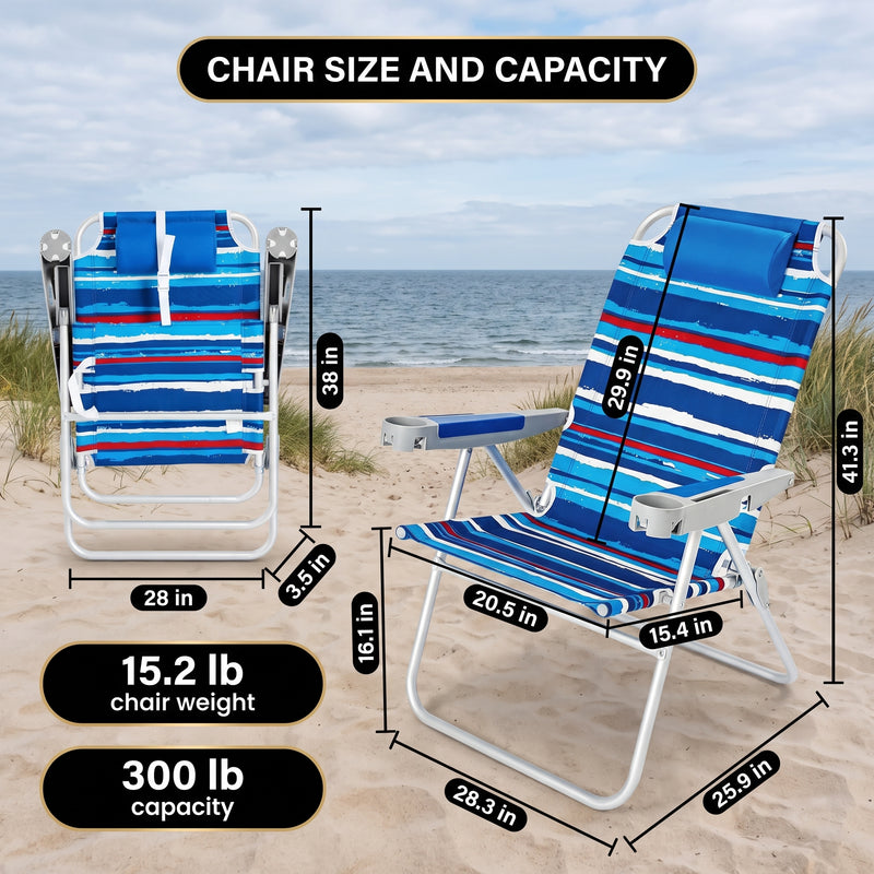 17" Big & Tall Oversized Beach Chairs 2-Pack – Heavy Duty Folding Outdoor Seating - 2