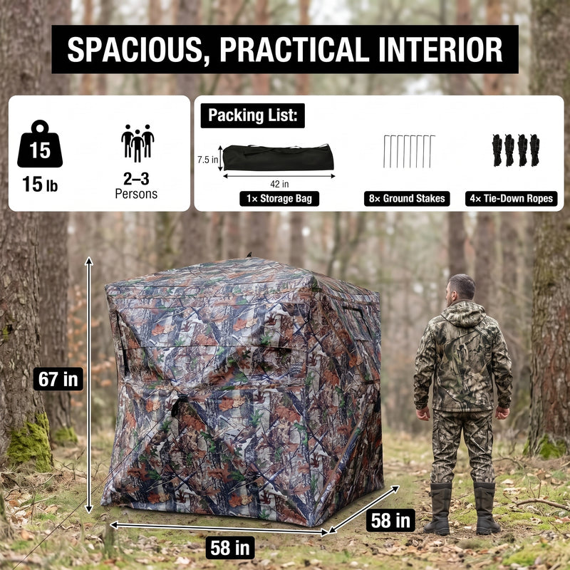 SucceBuy Hunting Blind, 270° & 360° See Through Ground Blind, 2-3 Person / 3-4 Person Pop Up Deer Blind for Hunting with Carrying Bag, Portable Tent - 2