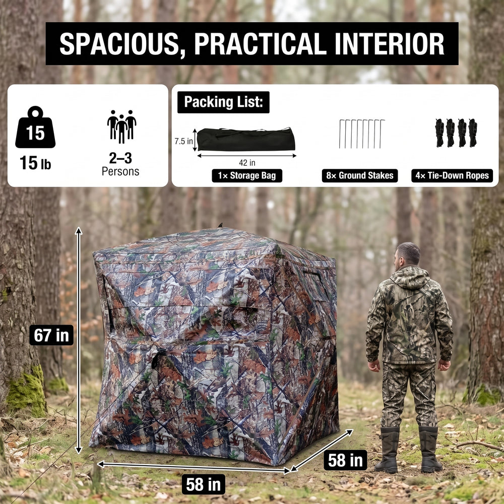 SucceBuy Hunting Blind, 270° & 360° See Through Ground Blind, 2-3 Person / 3-4 Person Pop Up Deer Blind for Hunting with Carrying Bag, Portable Tent - 2
