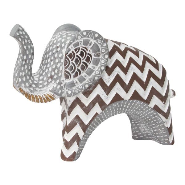 Premium 8" Brown Gray and White Resin Elephant Tabletop Sculpture - Handcrafted Bohemian Décor with Tribal Inspiration