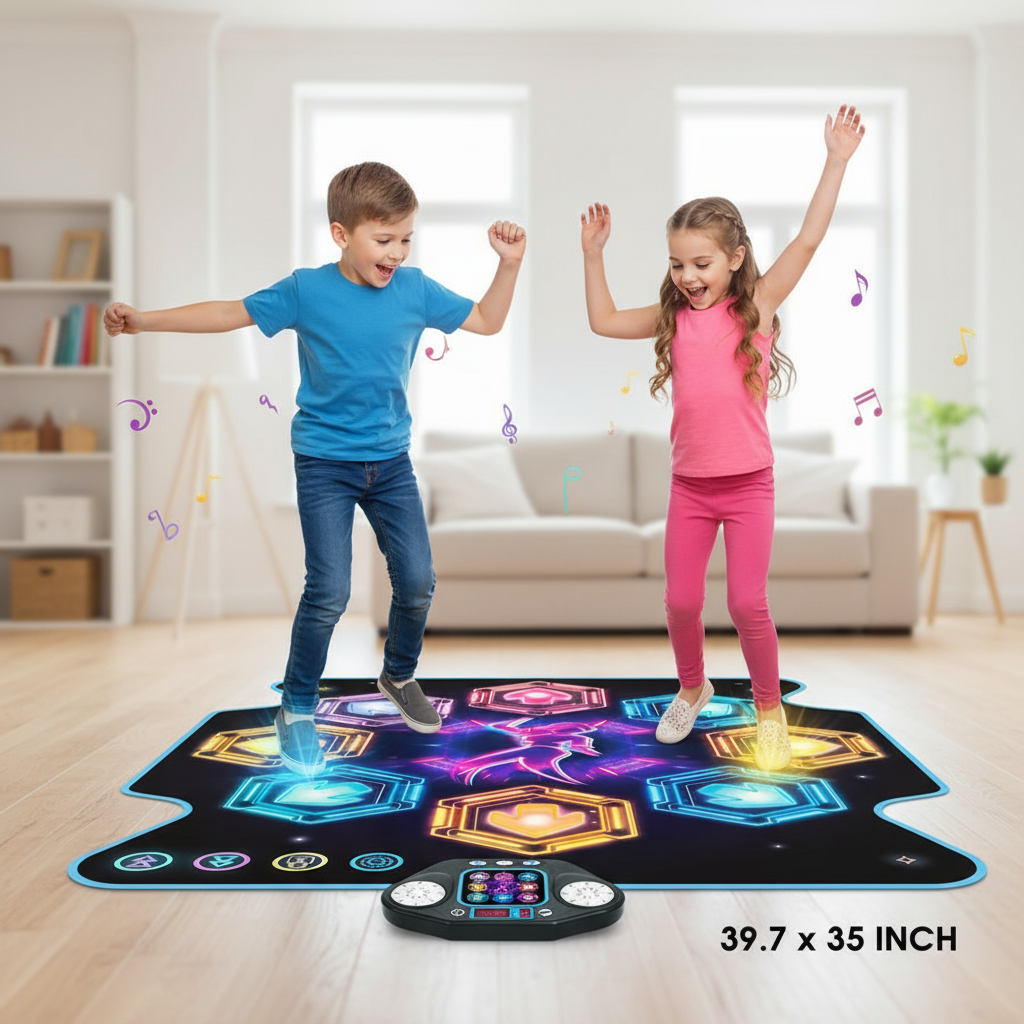 VATOS Musical Dance Mat Toy for Kids 27 Levels 8 LED Keys Bluetooth 5 Game Modes Ages 3+ Boys Girls Outdoor Party Christmas Gift