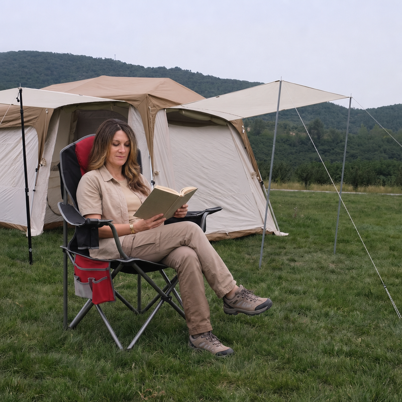 Oversized Portable Camping Chair with Lumbar Support & Cooler Bag - 2