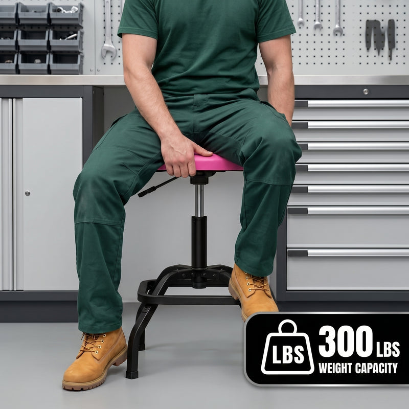 Adjustable Shop Stool with Backrest - Workbench Stool for Garage & Workshop, Swivel Bar Stool with Back Support, Padded Mechanic Stool - 2