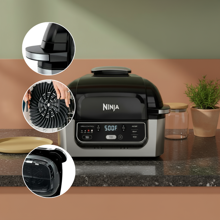 Ninja Foodi 4-in-1 Indoor Grill with 4-Qt Air Fryer, Roast, Bake, & Cyclonic Grilling Technology, Black/Stainless
