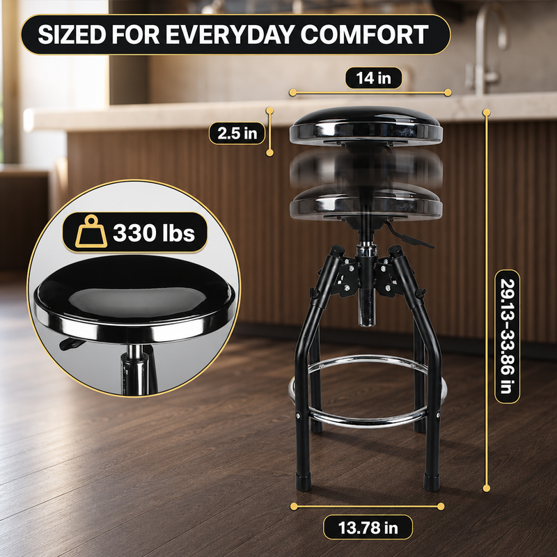 Swivel Bar Stool for Garage & Shop - Backless Counter Stool with Padded Seat, Workbench Stool for Workshop, Single Bar Stool with Chrome Legs - 2