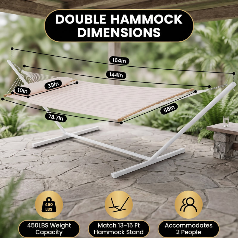 2-Person Quilted Outdoor Hammock 12FT – Double Layer with Pillow & Storage - 2