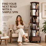 Rotating Bookshelf Tower – 360° Spinning Bookcase | 5 & 6-Tier, Solid Wood & MDF - 2