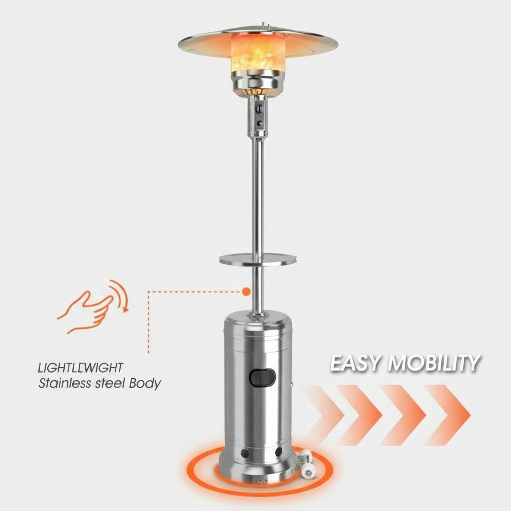 Outdoor Heater Propane Standing LP Gas Steel with Table and Wheels